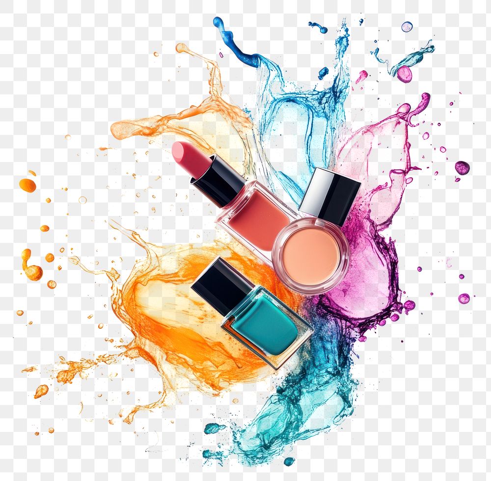 PNG Floating cosmetics background lipstick essentials.