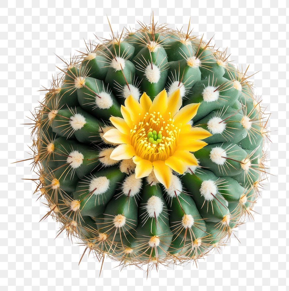 PNG An isolated cactus with yellow bloom plant round view.