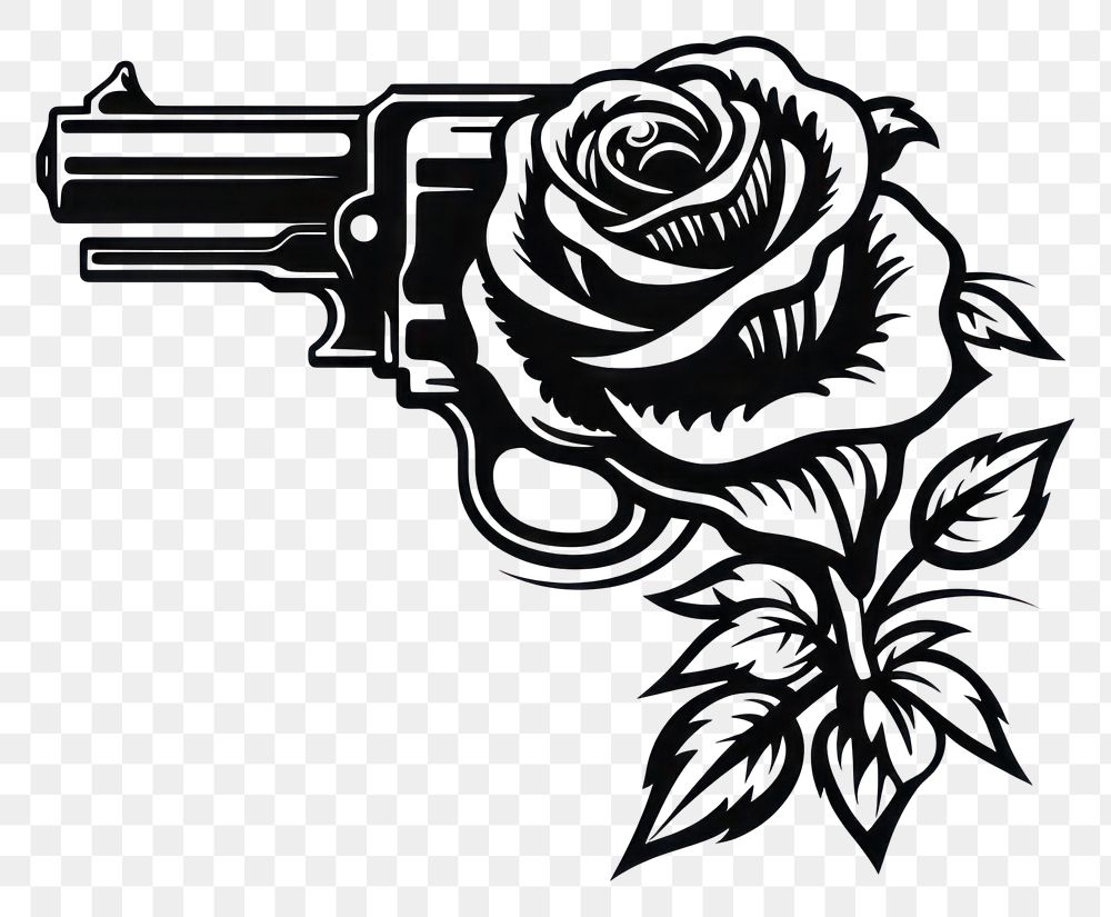 PNG Gun and rose handgun drawing sketch.