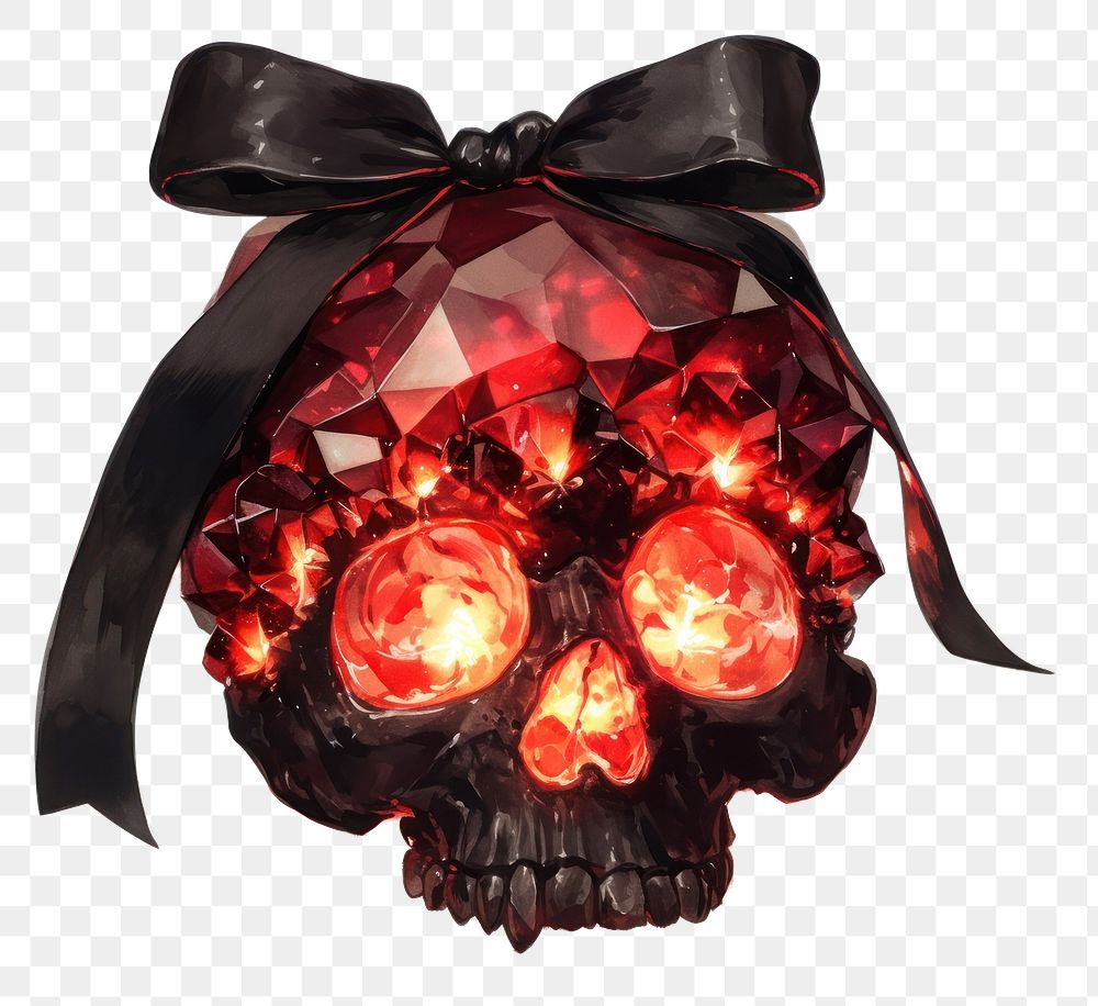 PNG Coquette Crystal skull with glowing red gemstones art illustration crystal.