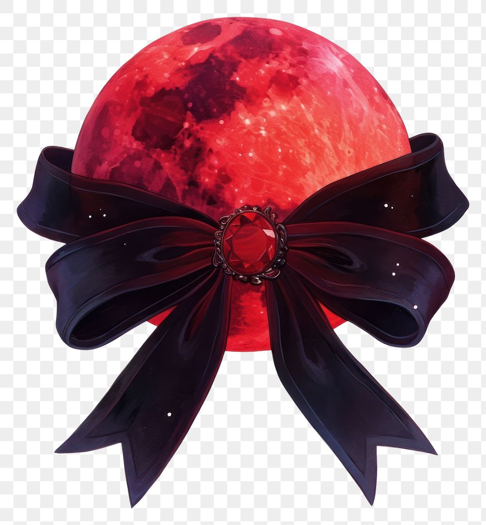 PNG Coquette moon casting an eerie glow illustration ribbon black.