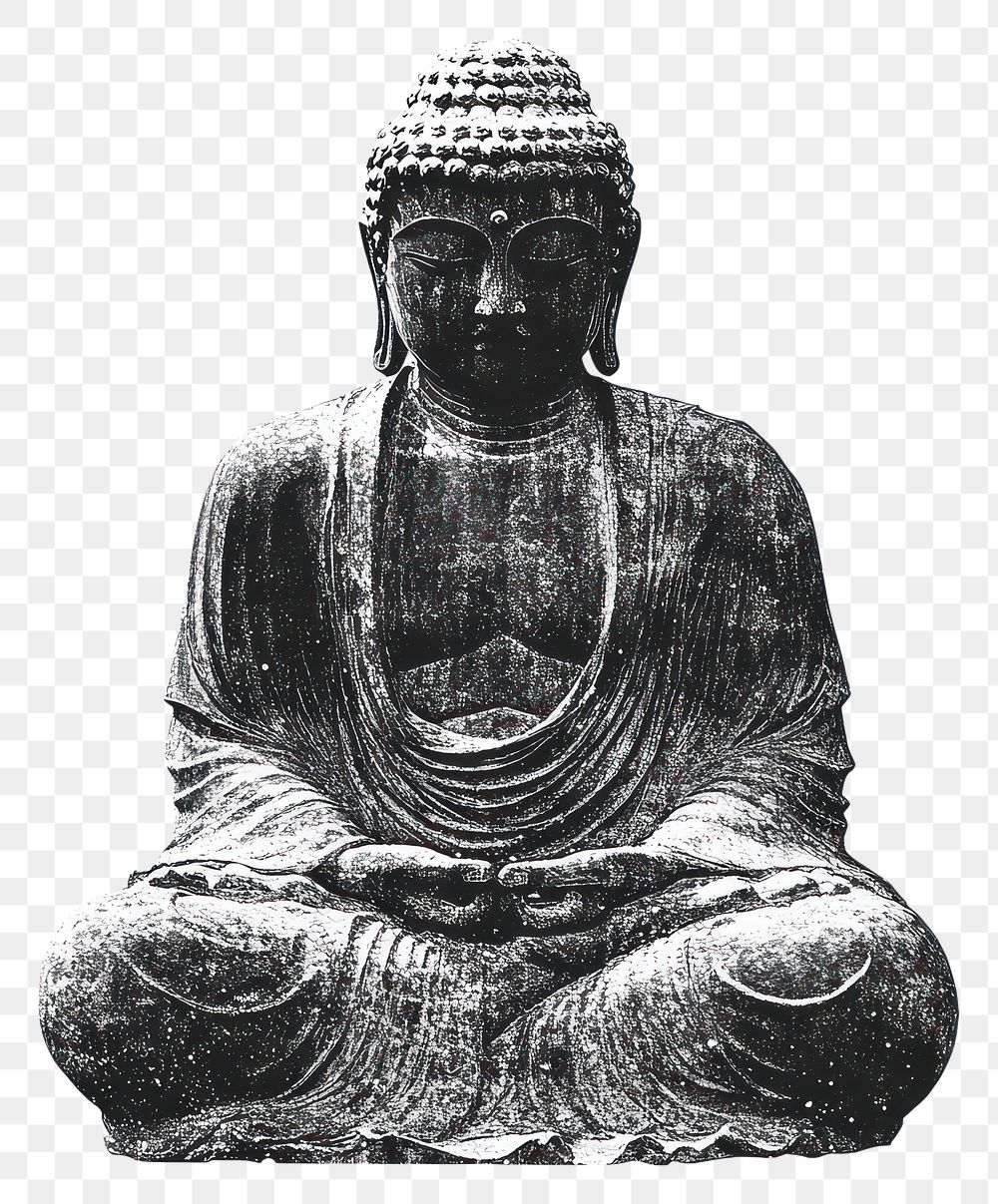 PNG Buddhist sitting retro photocopy stipple effect buddhist buddha art.