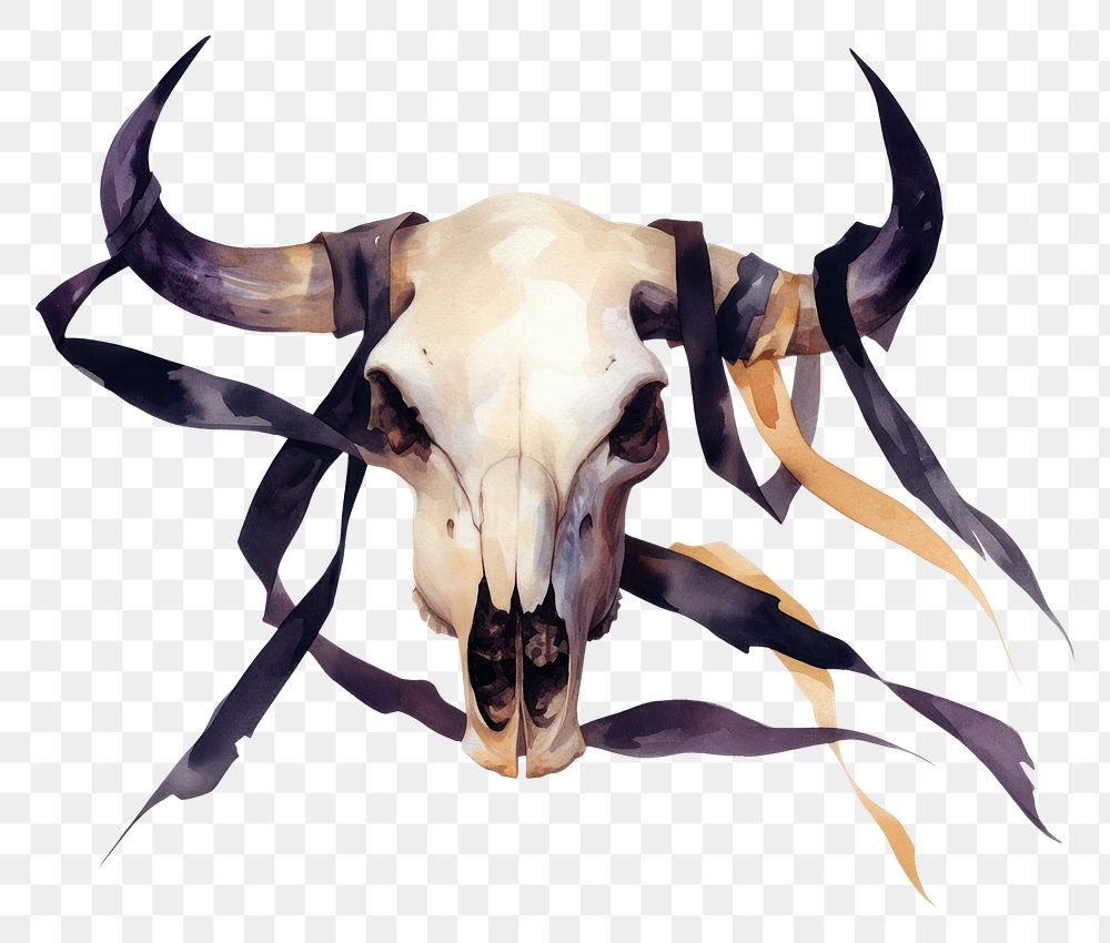 PNG Bull skull illustration watercolor animal.