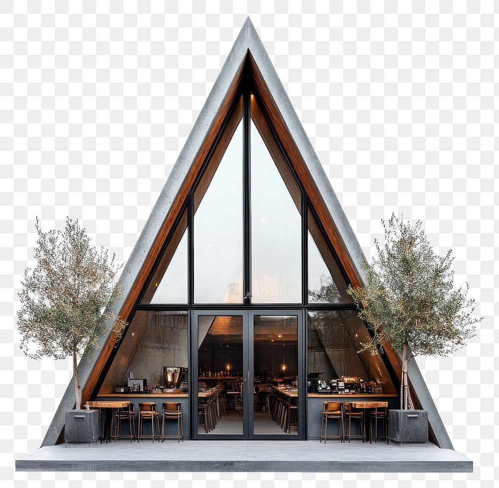 PNG A-frame modern cafe facade architecture restaurant building.