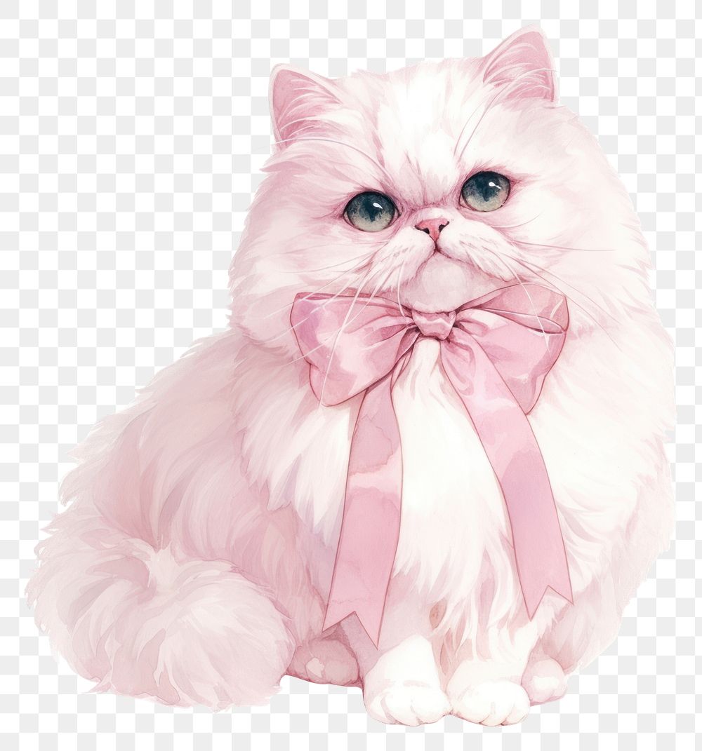 PNG Coquette white persian cat art illustration animal.