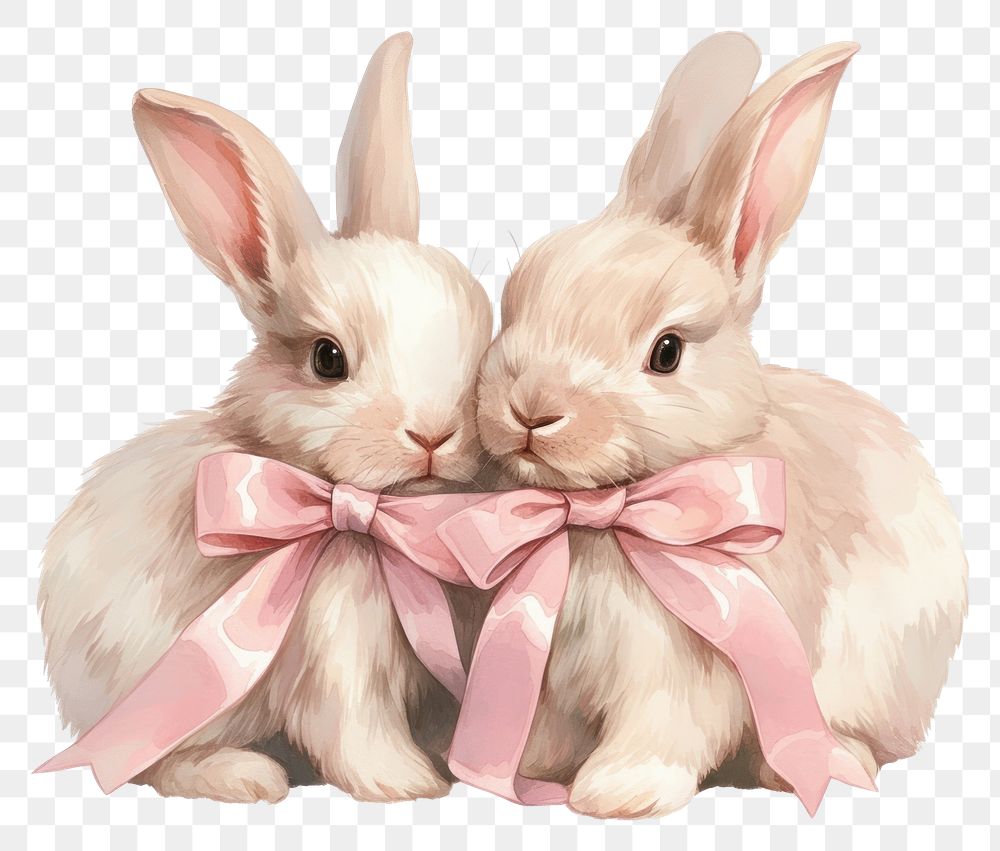 PNG Coquette pair of rabbits illustration bunnies animal.