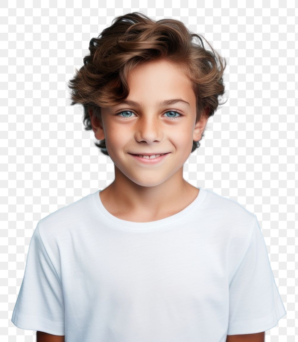 PNG A young boy wearing a white T-shirt photo background portrait.