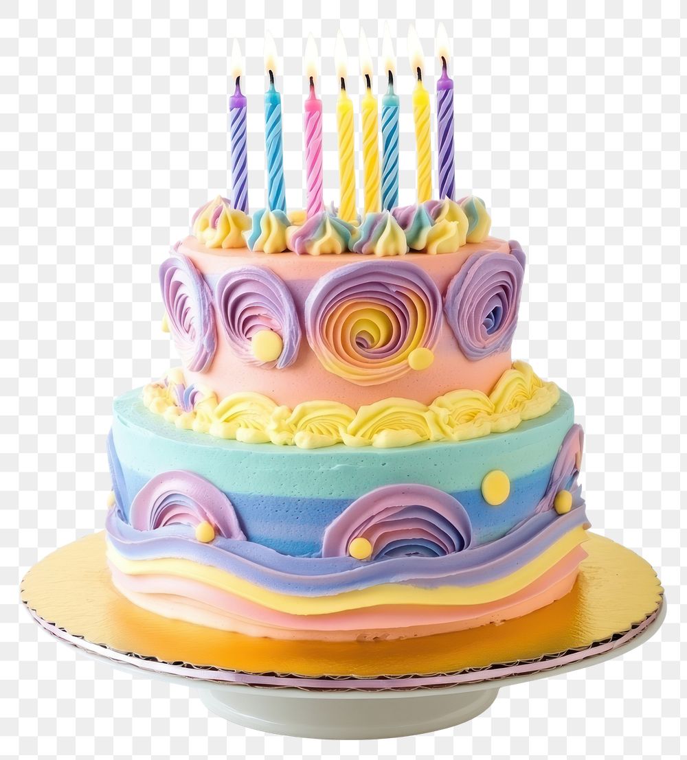 PNG Perfect two-tier colorful birthday cake candles colors cream.