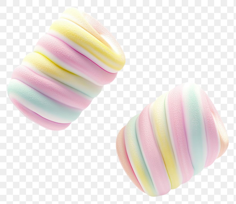 PNG Two pastel-colored rainbow spiral marshmallows floating sweets colors.