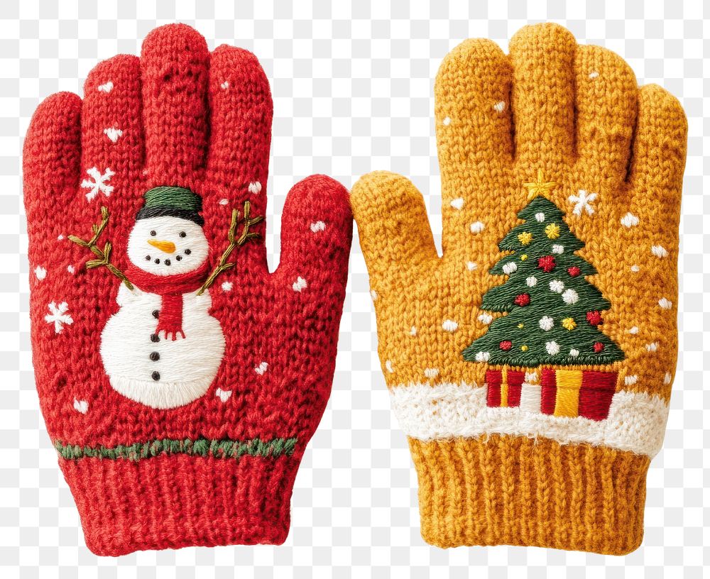 PNG Pair of Christmas themed gloves snowman accessories christmas.