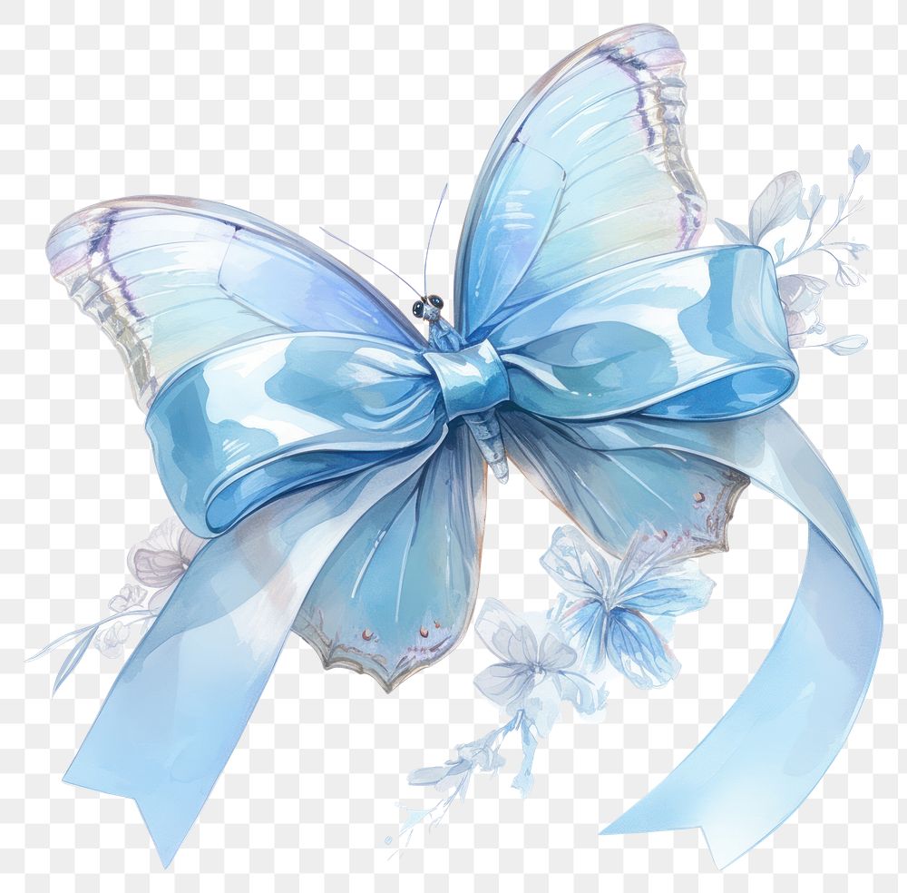 PNG Blue coquette butterfly illustration background ribbon.