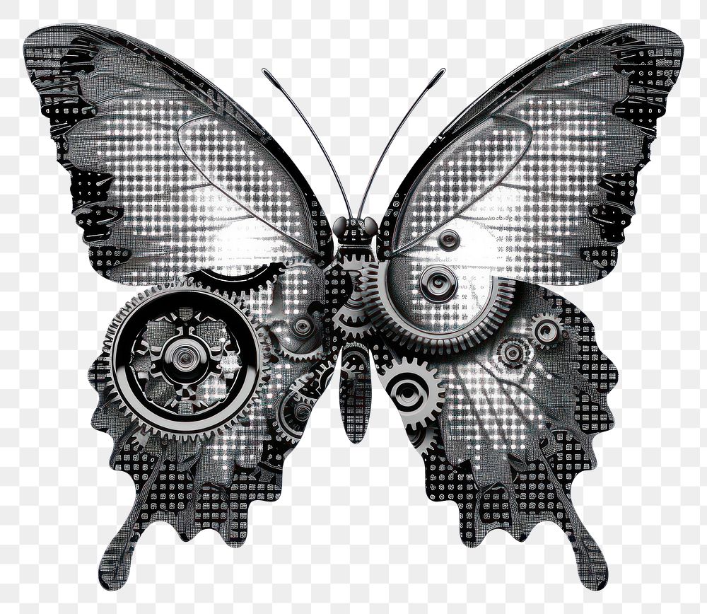 PNG A butterfly with gears for wings art illustration illustrated.