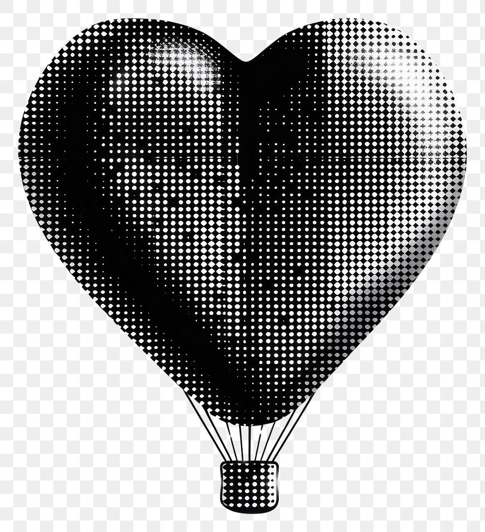 PNG A hot air balloon shaped like a human heart halftone black white.