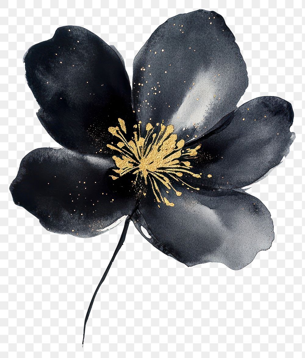 PNG Black color flower watercolor | Free PNG - rawpixel