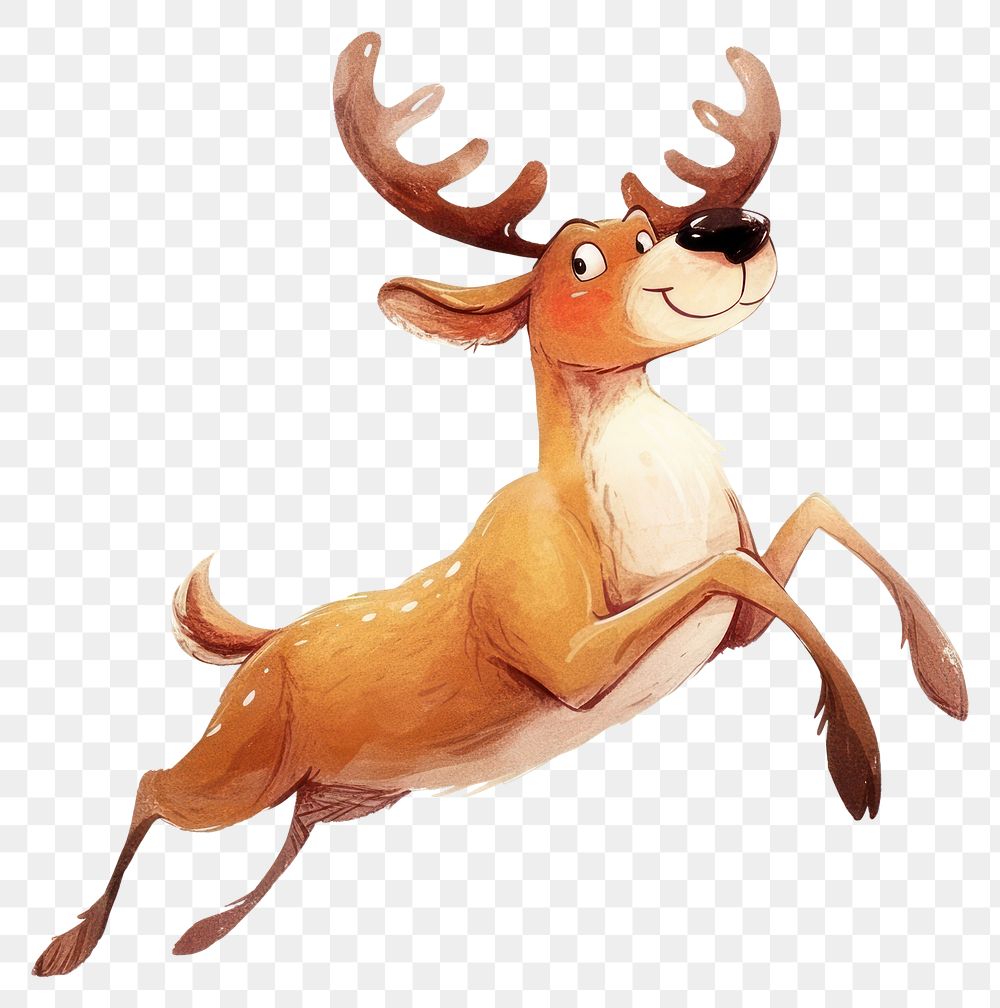 PNG Reindeer leap jumping illustration cartoon animal.