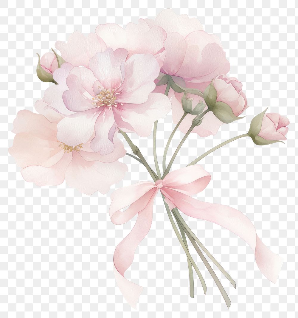 PNG Pastel coquette flowers illustration watercolor ribbon.