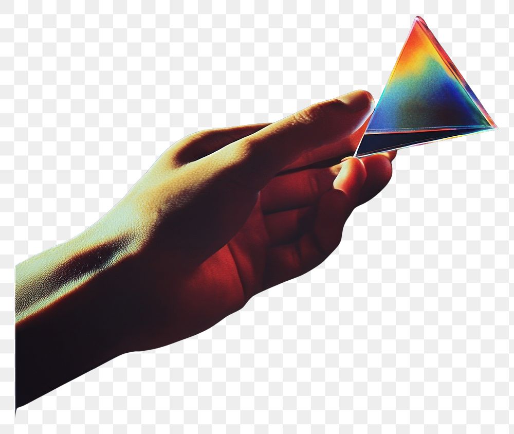 PNG A hand holding a glass prism refracting light into colors background illustration refraction.