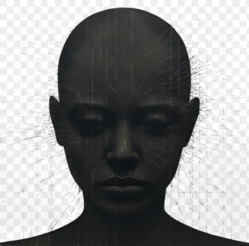 PNG A human face with geometric lines intersecting across it portrait design black.