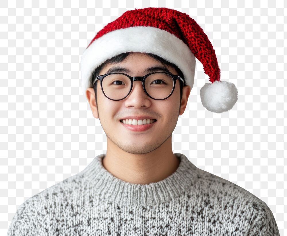 PNG Vietnamese man happy christmas portrait.