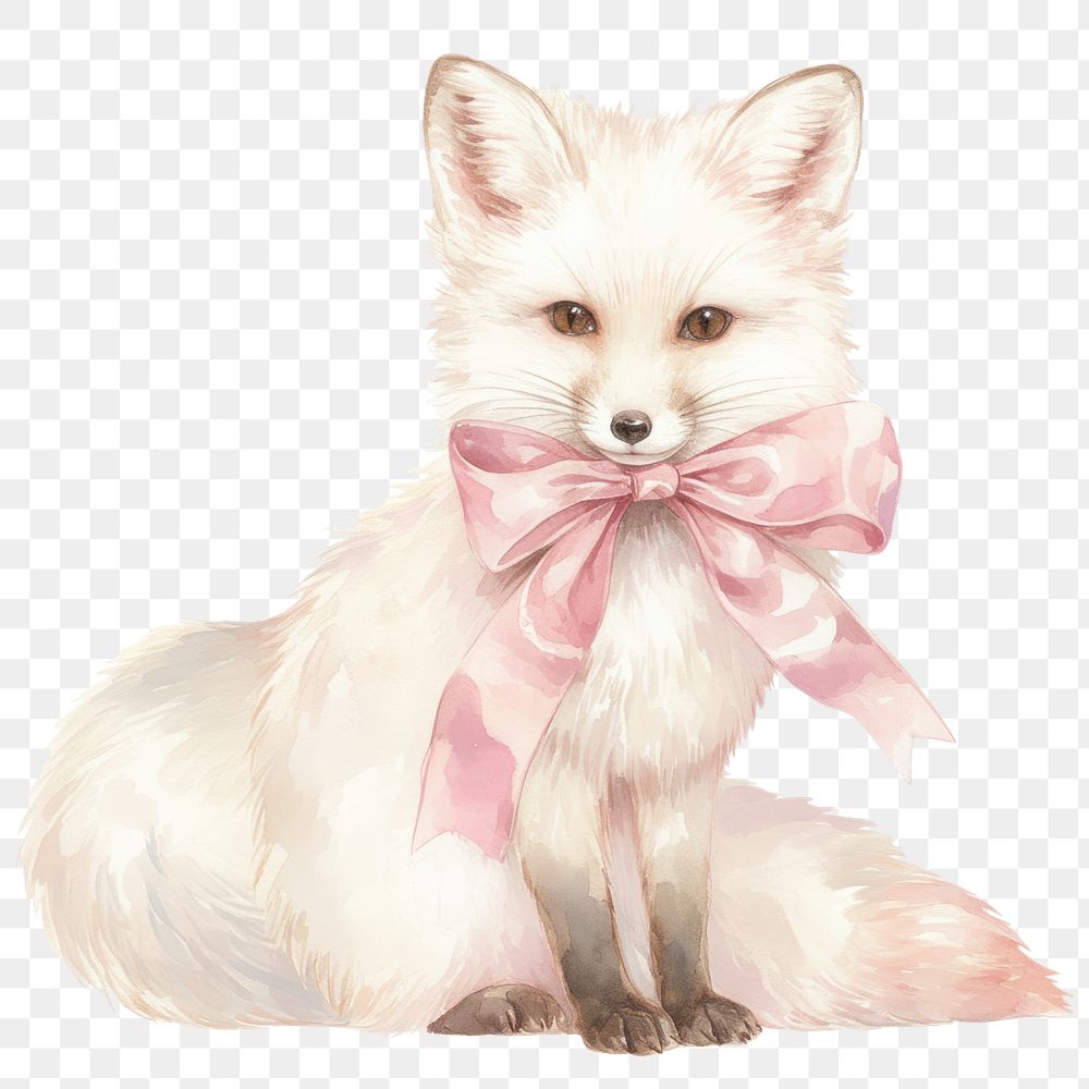 PNG A fox tied with ribbon illustration watercolor animal.