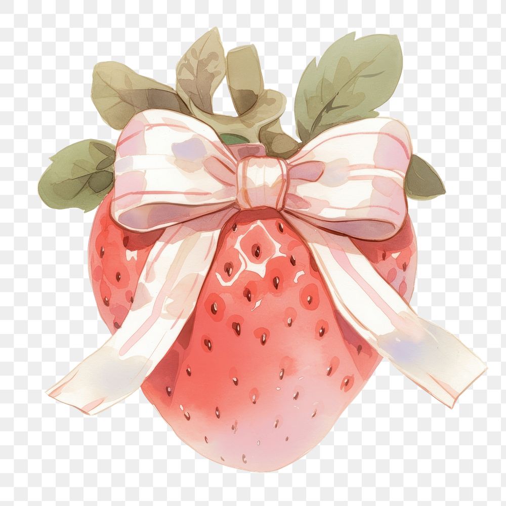 PNG A strawberry tied with ribbon illustration watercolor fruit.