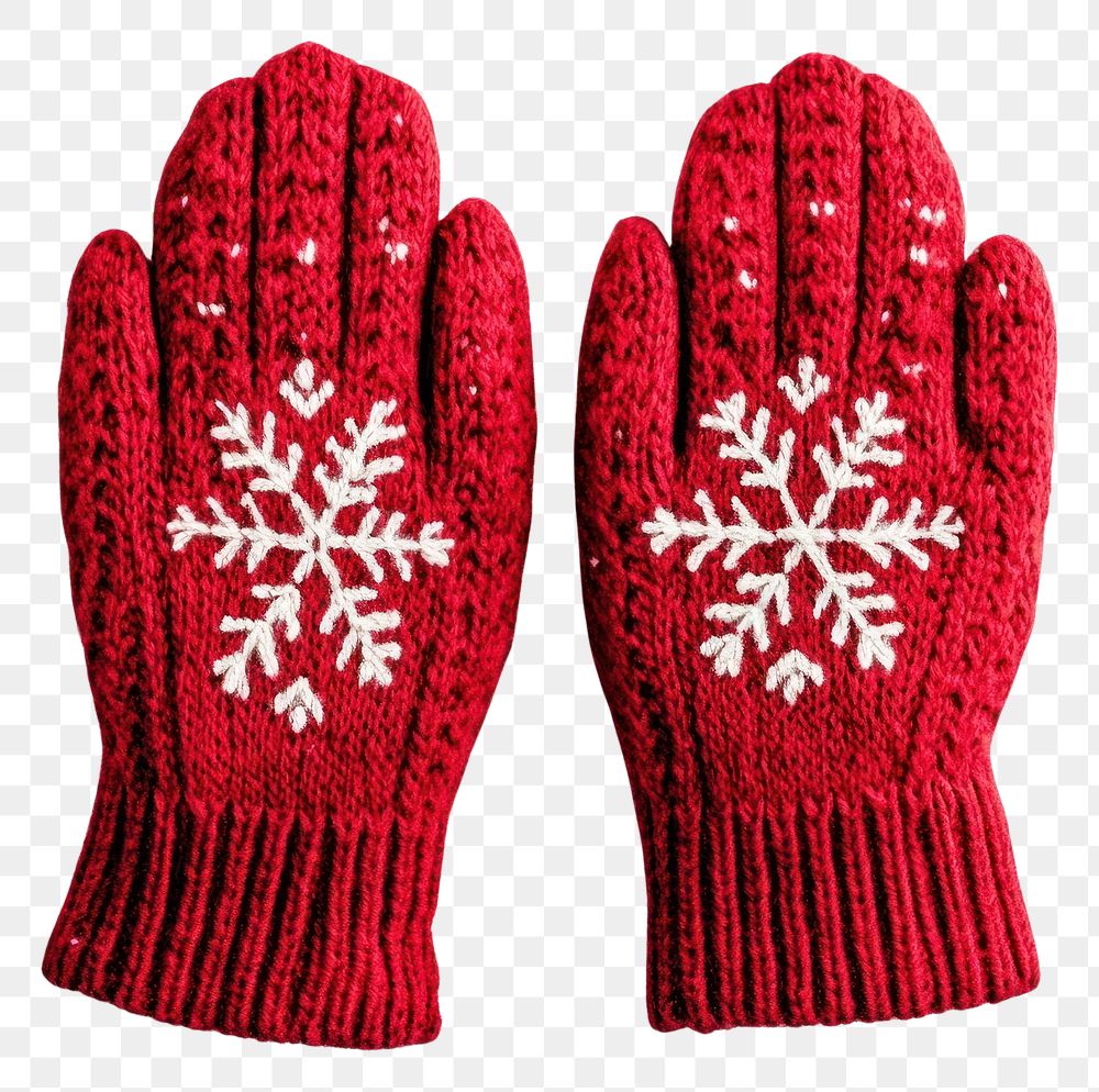 PNG Red Christmas wool gloves snowflake christmas clothing.