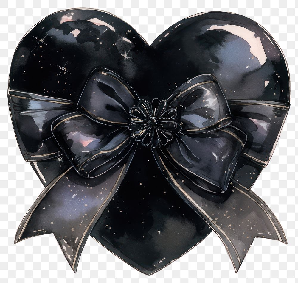 PNG Coquette black heart illustration ribbon dark.