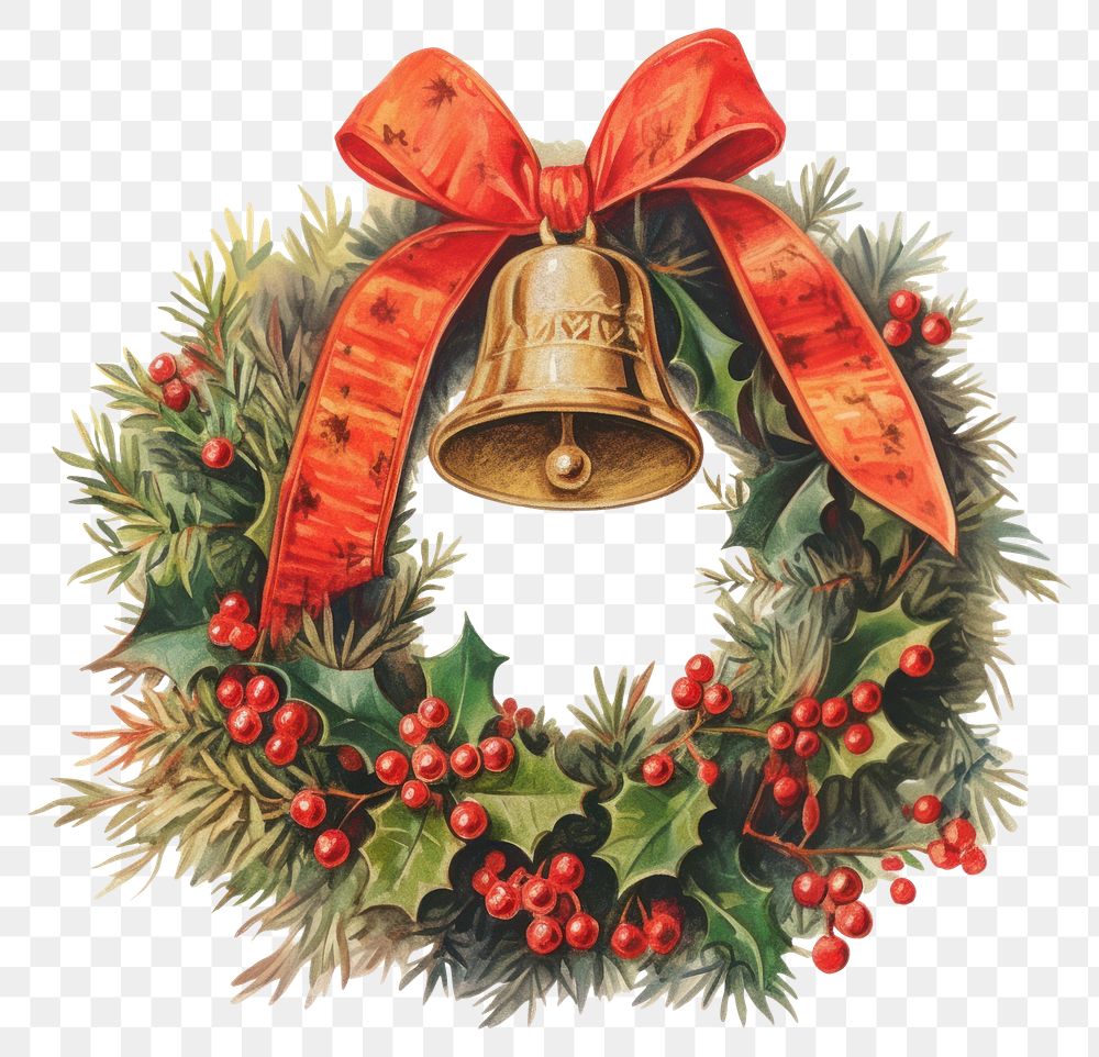 PNG Christmas wreath and a golden bell.