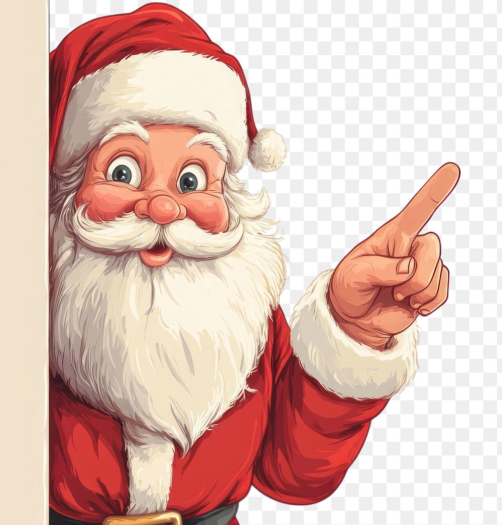 PNG Santa Claus peeking behind a wall illustration finger santa.