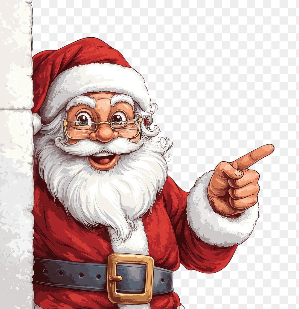 PNG Santa Claus peeking behind a wall illustration background christmas.