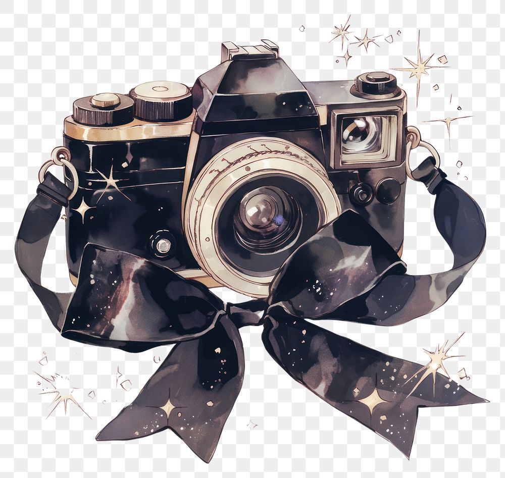 PNG Black coquette camera illustration photography ribbon.