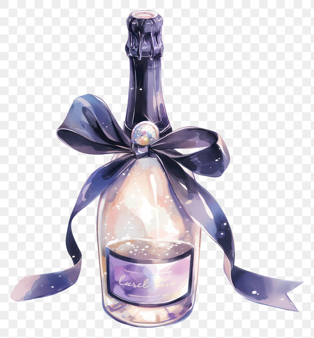 PNG Black coquette champagne illustration watercolor bottle.