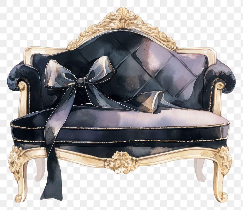 PNG Black coquette furniture illustration watercolor ribbon.