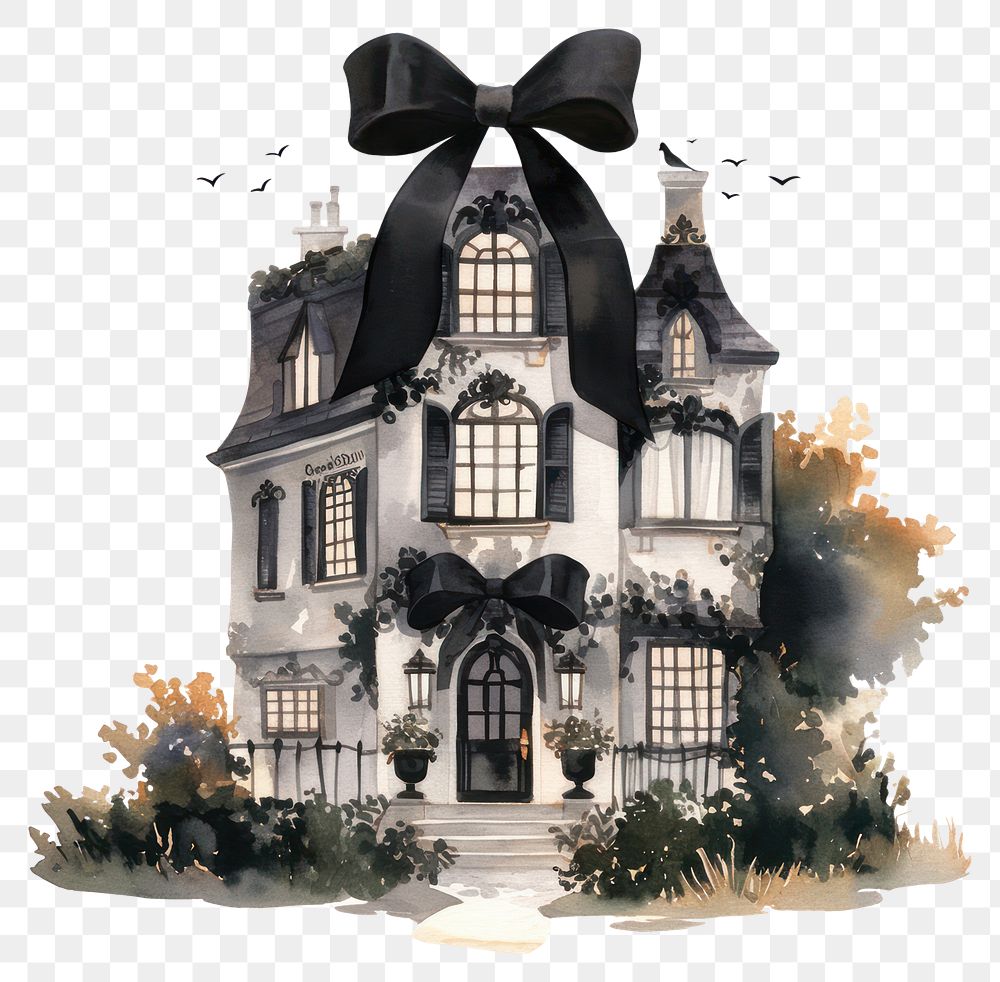 PNG Black coquette house architecture illustration ribbon.