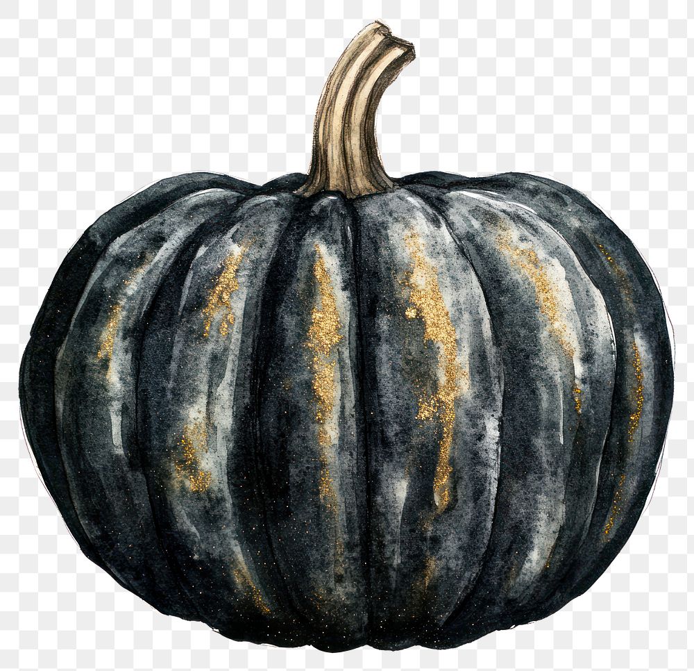 PNG A black helloween pumpkin watercolor painting illustration.