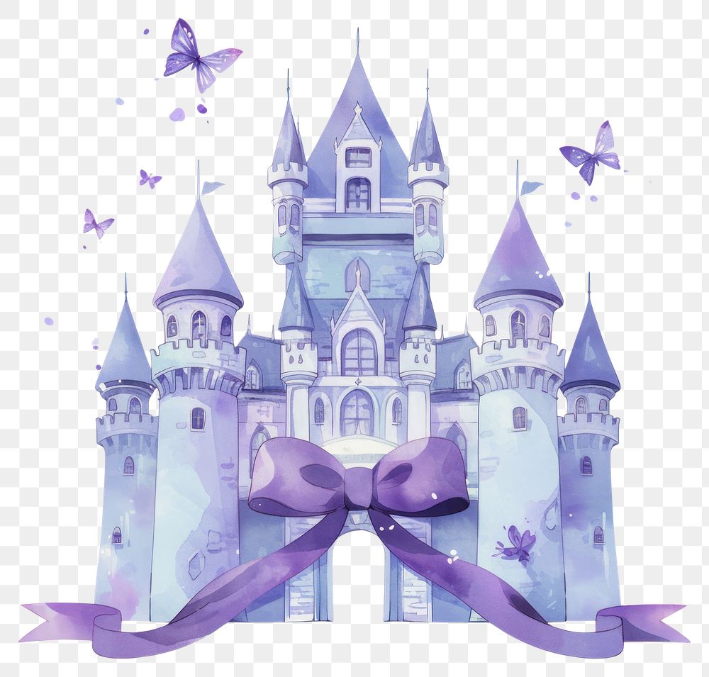 PNG Purple coquette angel castle illustration watercolor ribbon.