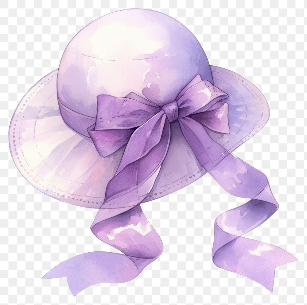 PNG Purple coquette hat illustration watercolor ribbon.