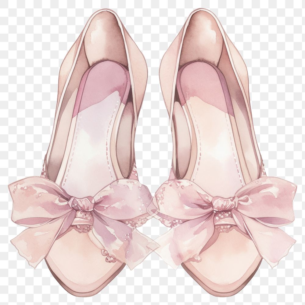 PNG Pastel soft pink coquette shoes illustration watercolor footwear.