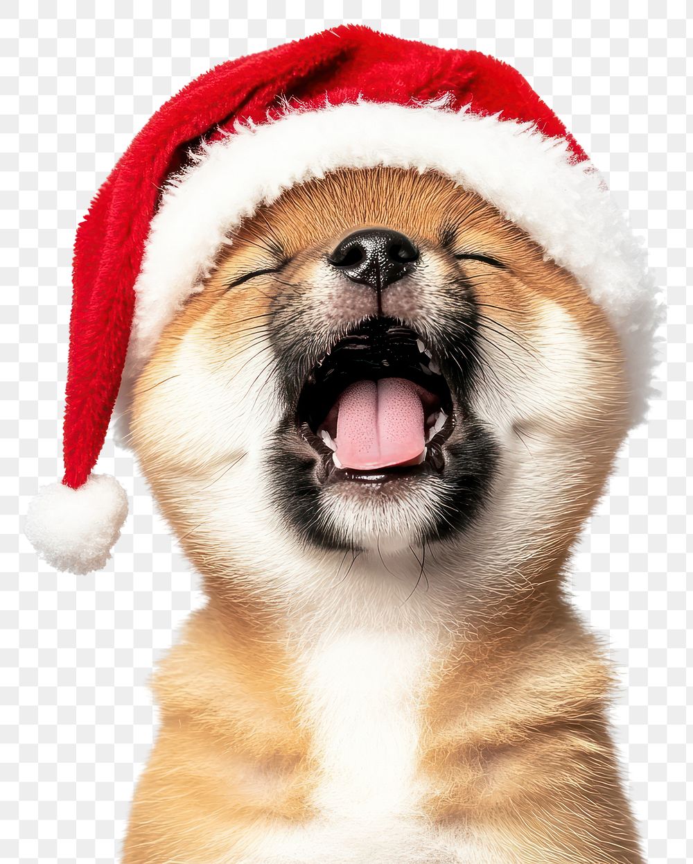 PNG A shiba puppy yawning wearing christmas hat animal dog pet.