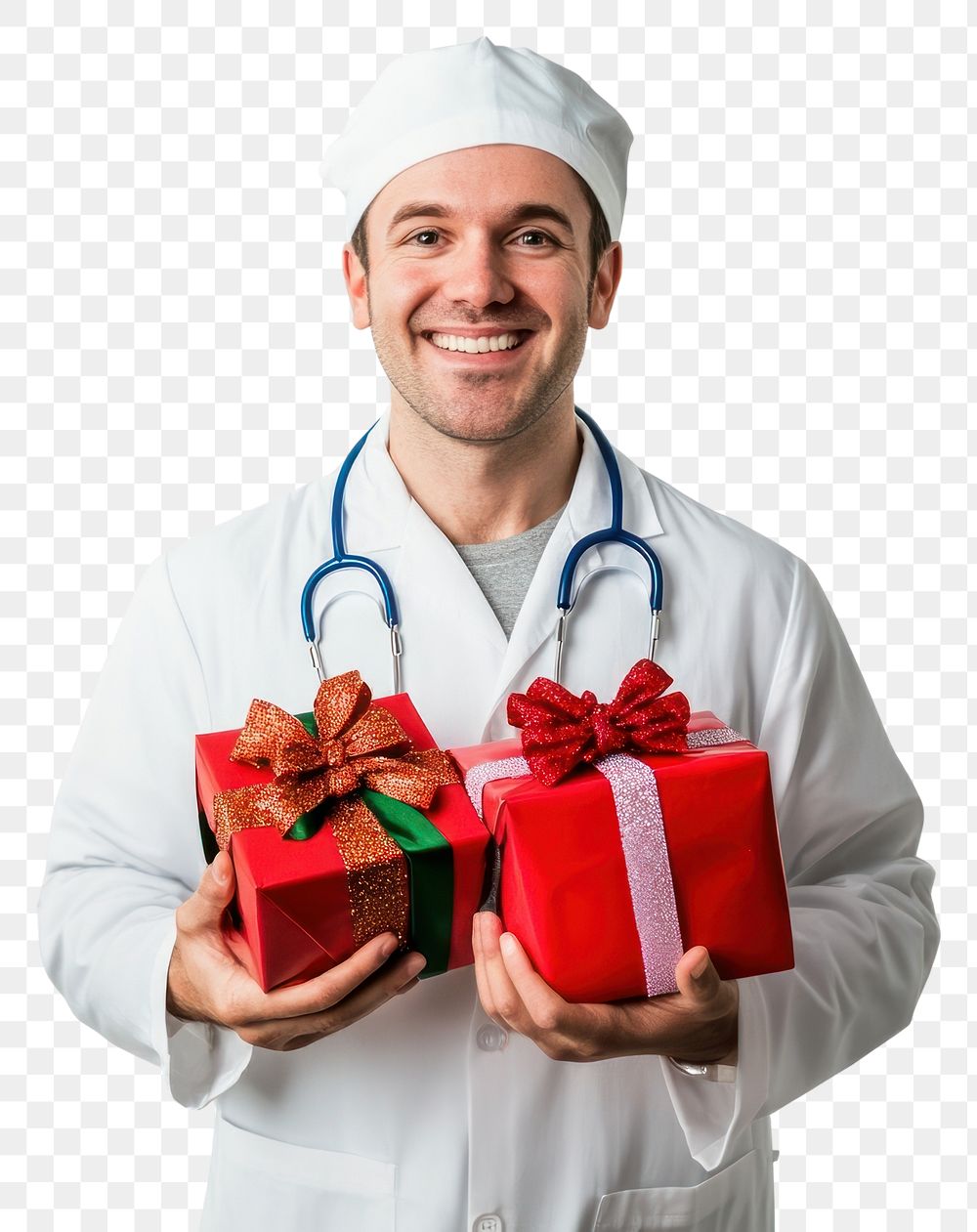 PNG An american doctor carry christmas gifts professional holiday man.