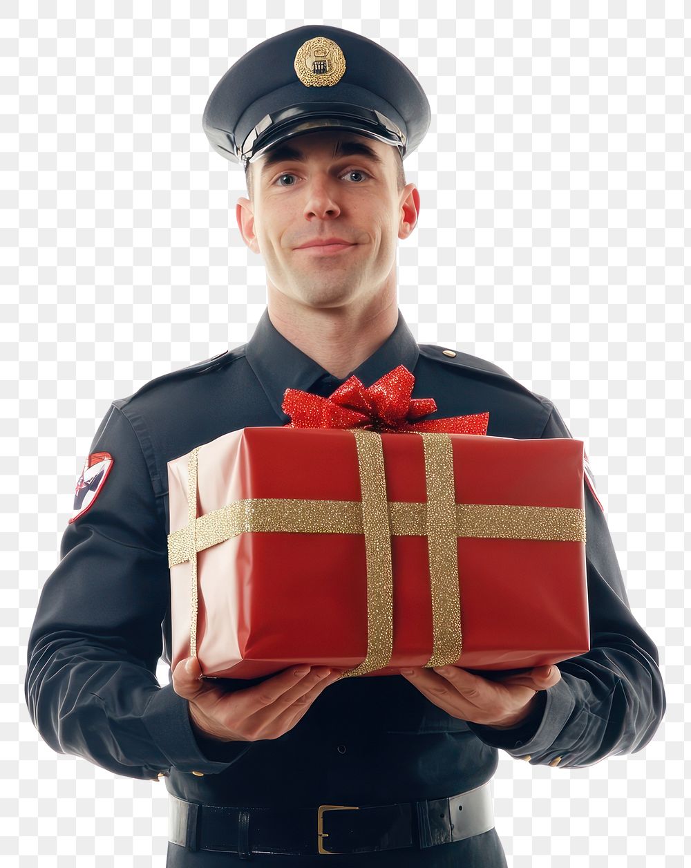 PNG An american officer wearing worker costume carry christmas gifts background holiday white.