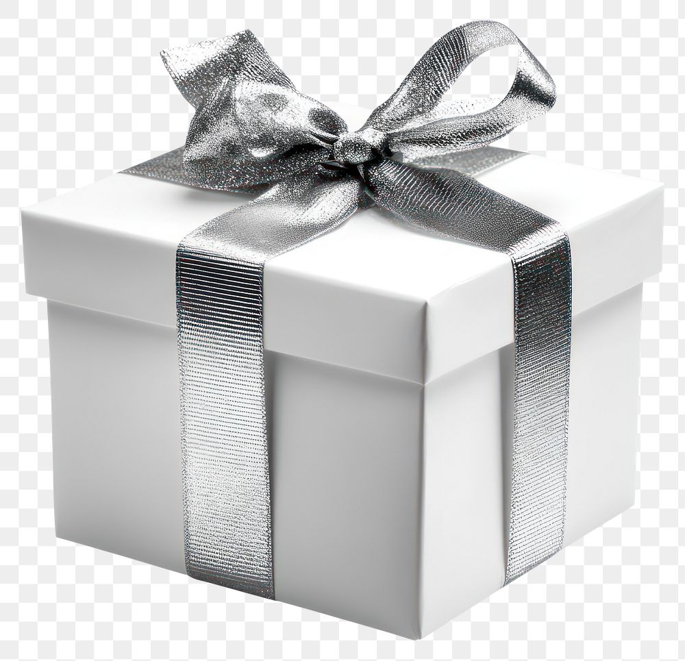 PNG Gift box gift silver ribbon.