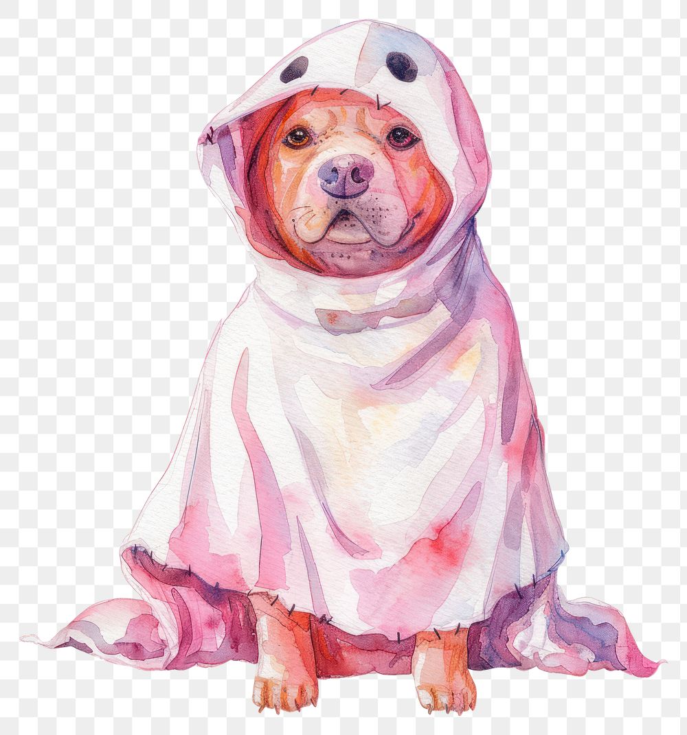 PNG Halloween dog in ghost costume illustration watercolor colorful.