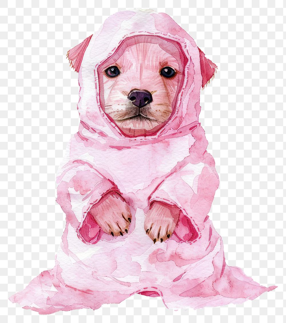 PNG Halloween dog in ghost costume illustration watercolor pink.