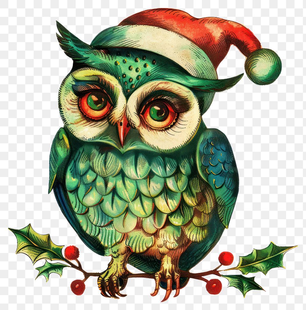 PNG Owl character christmas bird art.