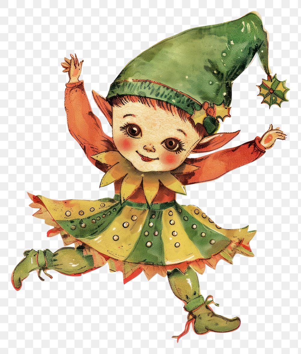 PNG Elf character elf christmas vintage.