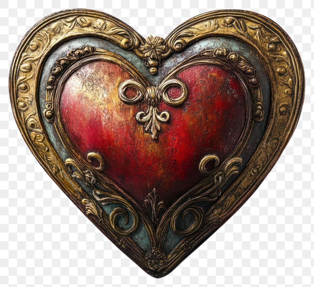 PNG Painting of a heart vintage heart-shaped accessories.