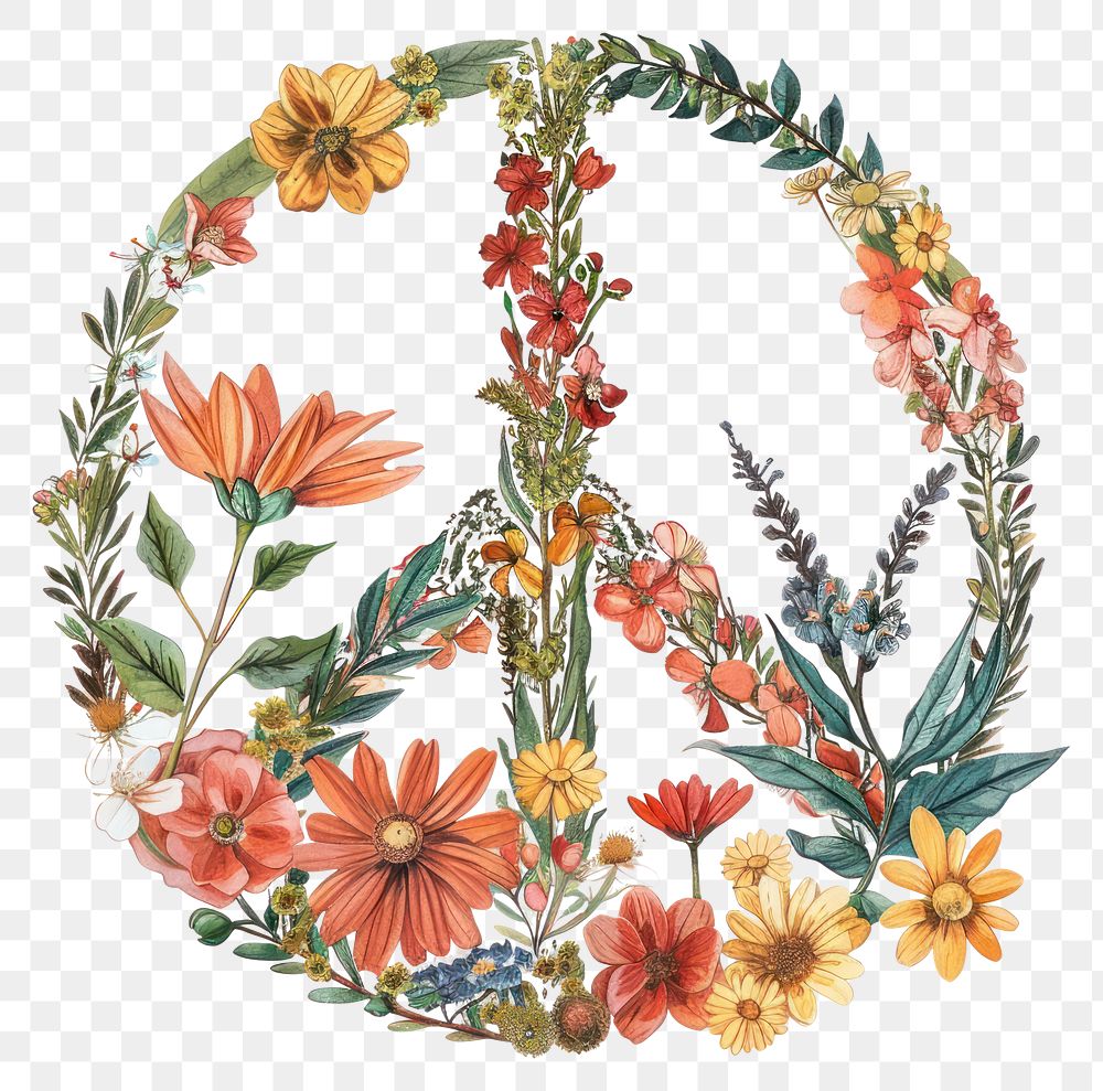 PNG Floral inside Peace Sign Shape embroidery graphics painting.