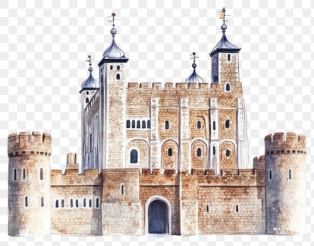 PNG Tower of London castle architecture illustration watercolor.