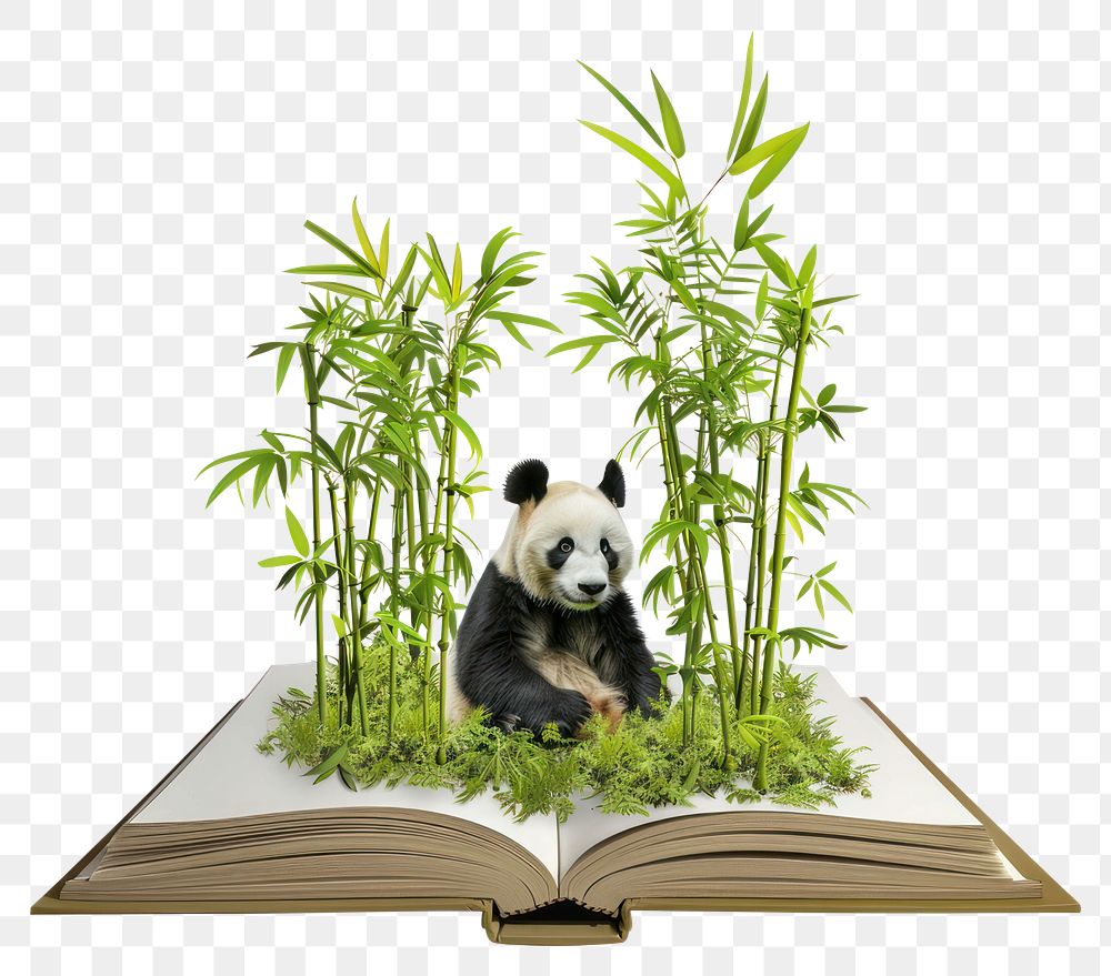 PNG Panda sitting in bamboo jungle wildlife plants panda.